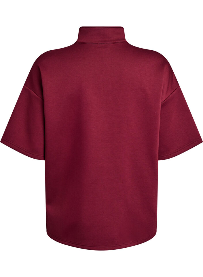 Sweatshirt met korte mouwen en een hoge kraag, Donker Bordeaux, Packshot image number 1