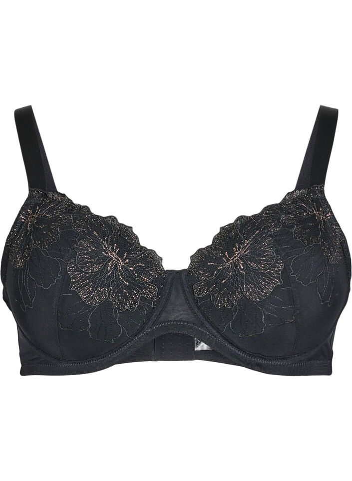 Gewatteerde bh met glanzende geborduurde details, Black, Packshot