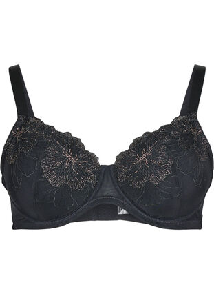 ZizziGewatteerde bh met glanzende geborduurde details, Black, Packshot image number 0