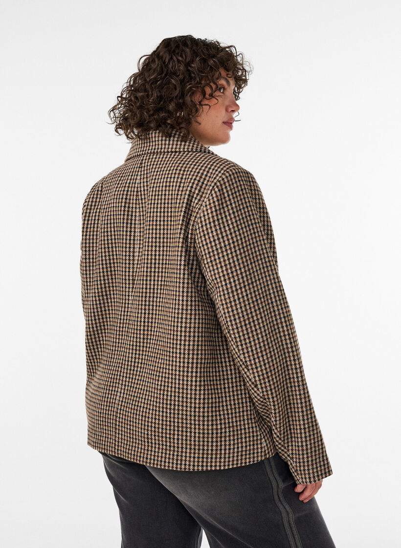 Korte geruite jas met dubbelrijige knoopsluiting, Bruin, Model