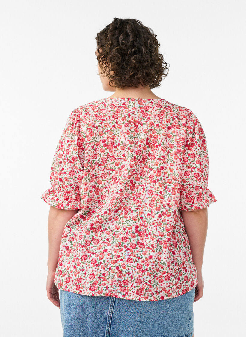 Katoenen blouse met vierkante halslijn, Rood, Model image number 2