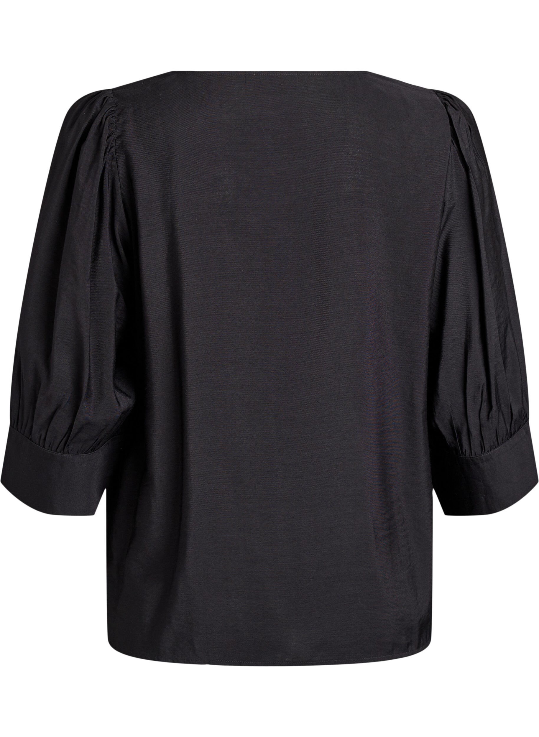 ZizziBlouse met V-hals en 3/4-mouwen, Zwart, Packshot image number 1