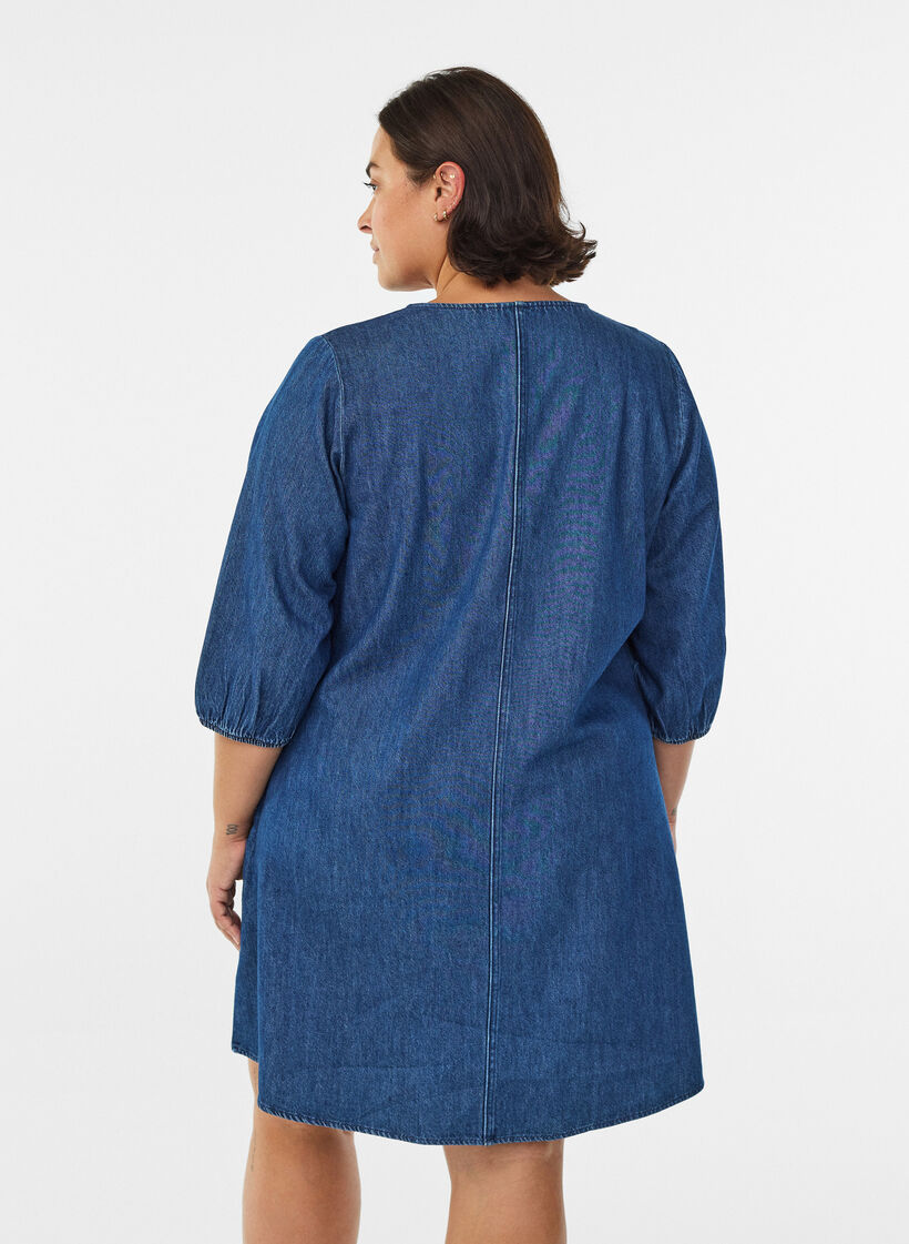 Korte denimjurk met 3/4 mouwen, Blue Denim, Model
