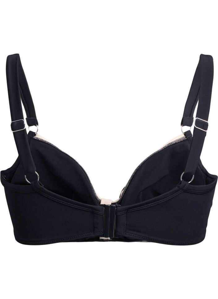 Bikinitop met ruches en contrastdetails, Black, Packshot