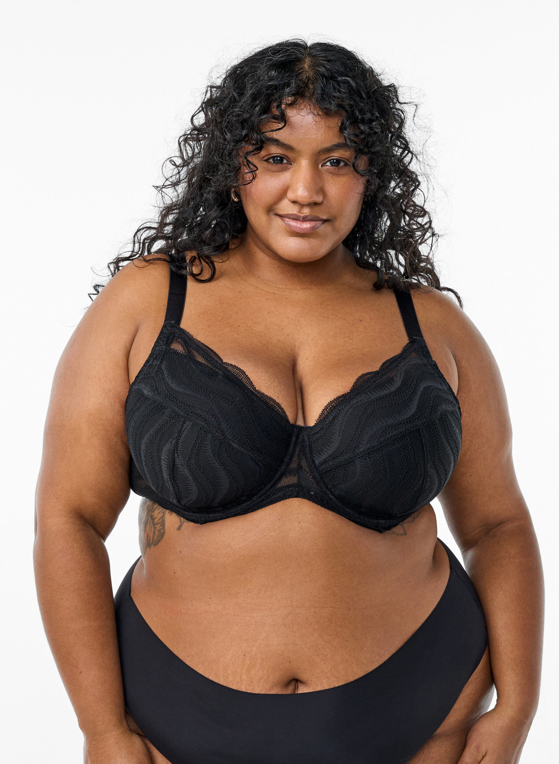 Gewatteerde bh met kanten details, Zwart, Model