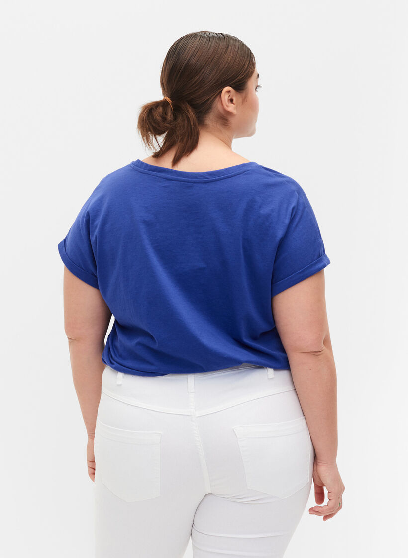 T-shirt met korte mouwen van katoenmix, Blauw, Model image number 2