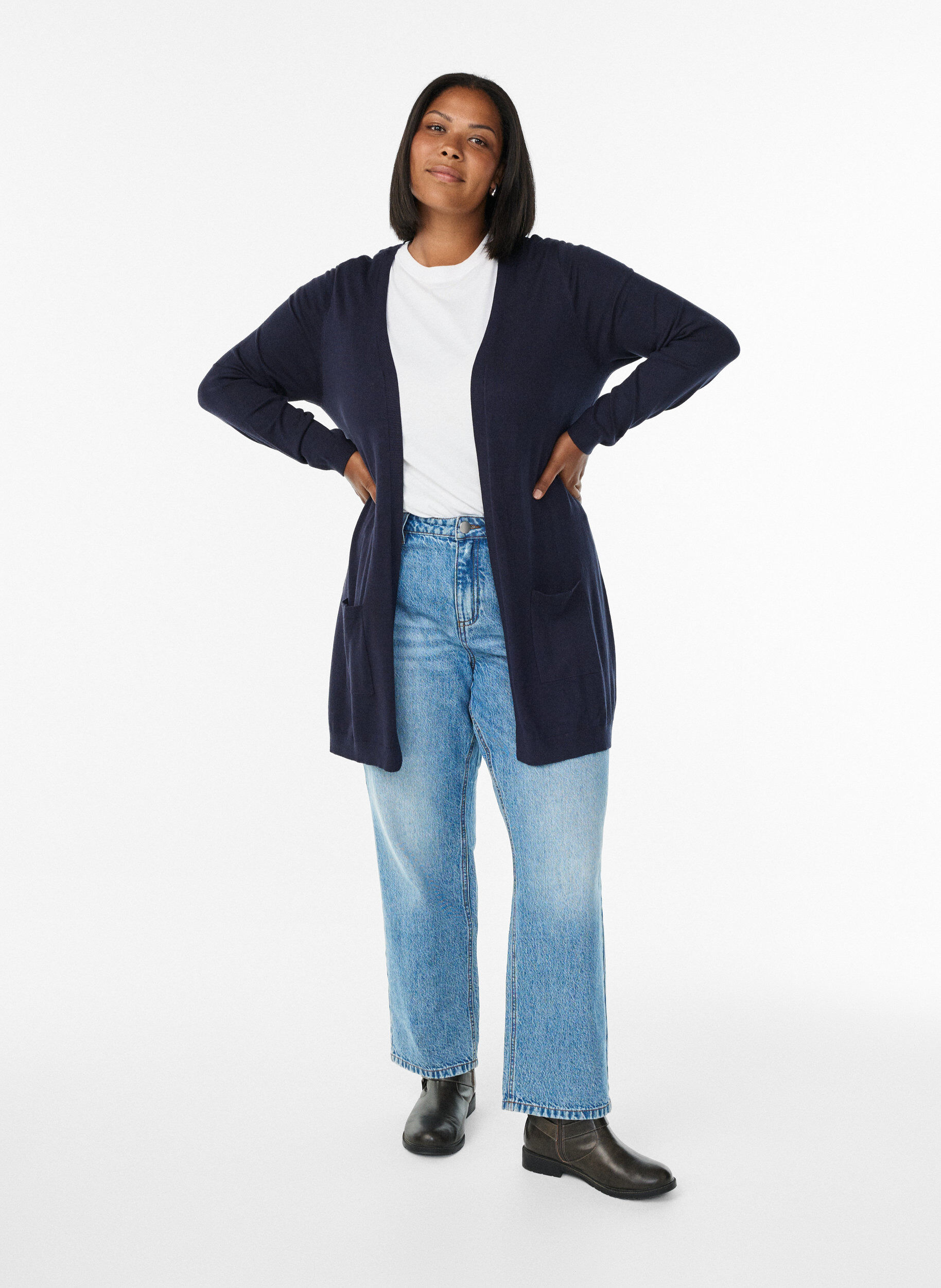 ZizziLang gebreid vest van een viscose mix, Blauw, Model image number 1