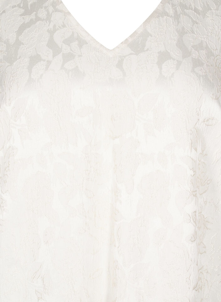 Jacquard jurk tot op de knie met korte mouwen, Whisper White, Packshot