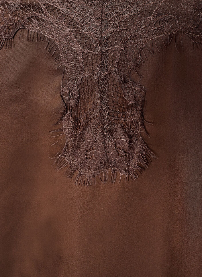 Satijnen jurk met kant en asymmetrische zoom, Bruin, Packshot image number 2