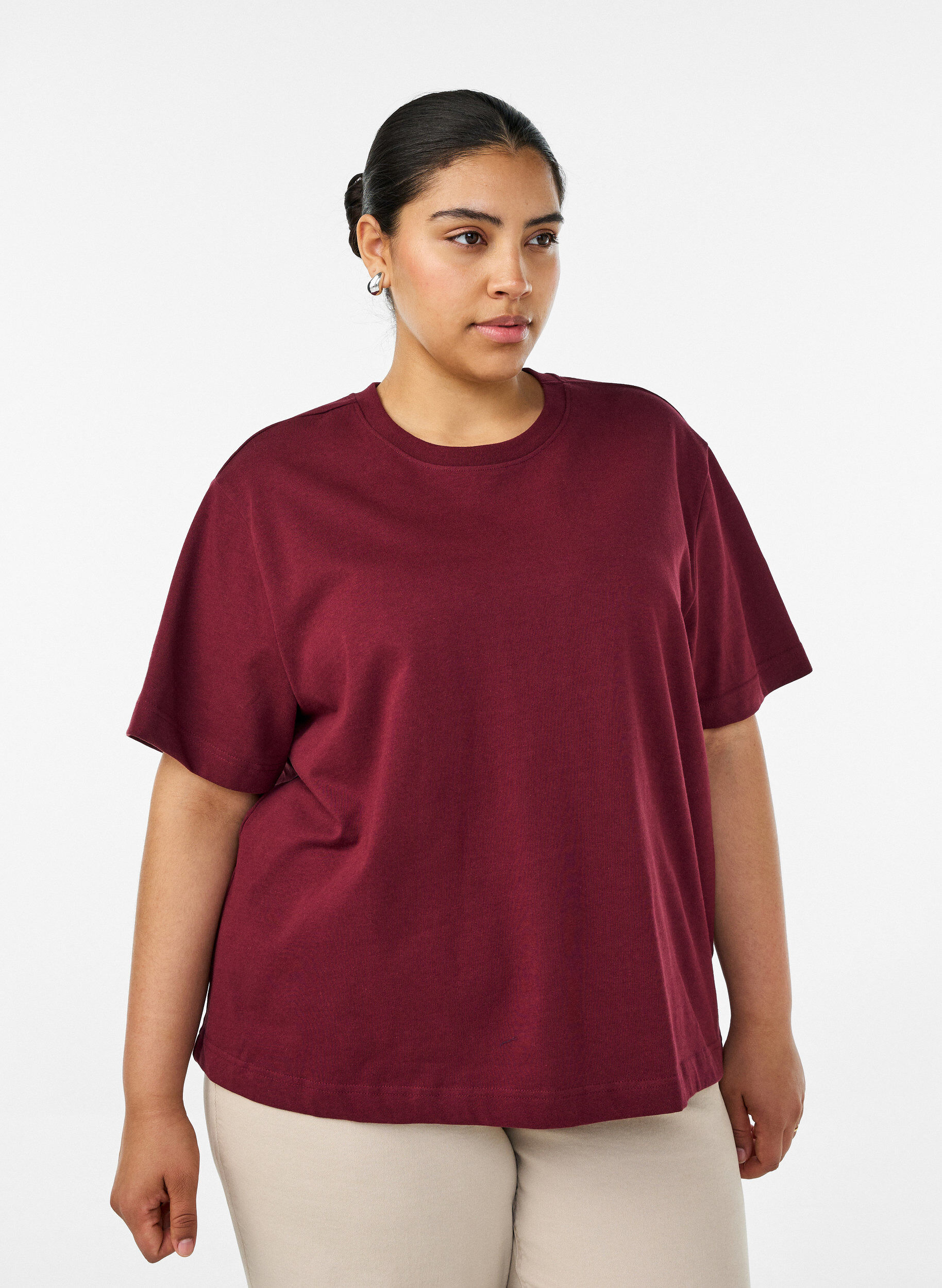 ZizziBoxy katoenen T-shirt, Rood, Model image number 0