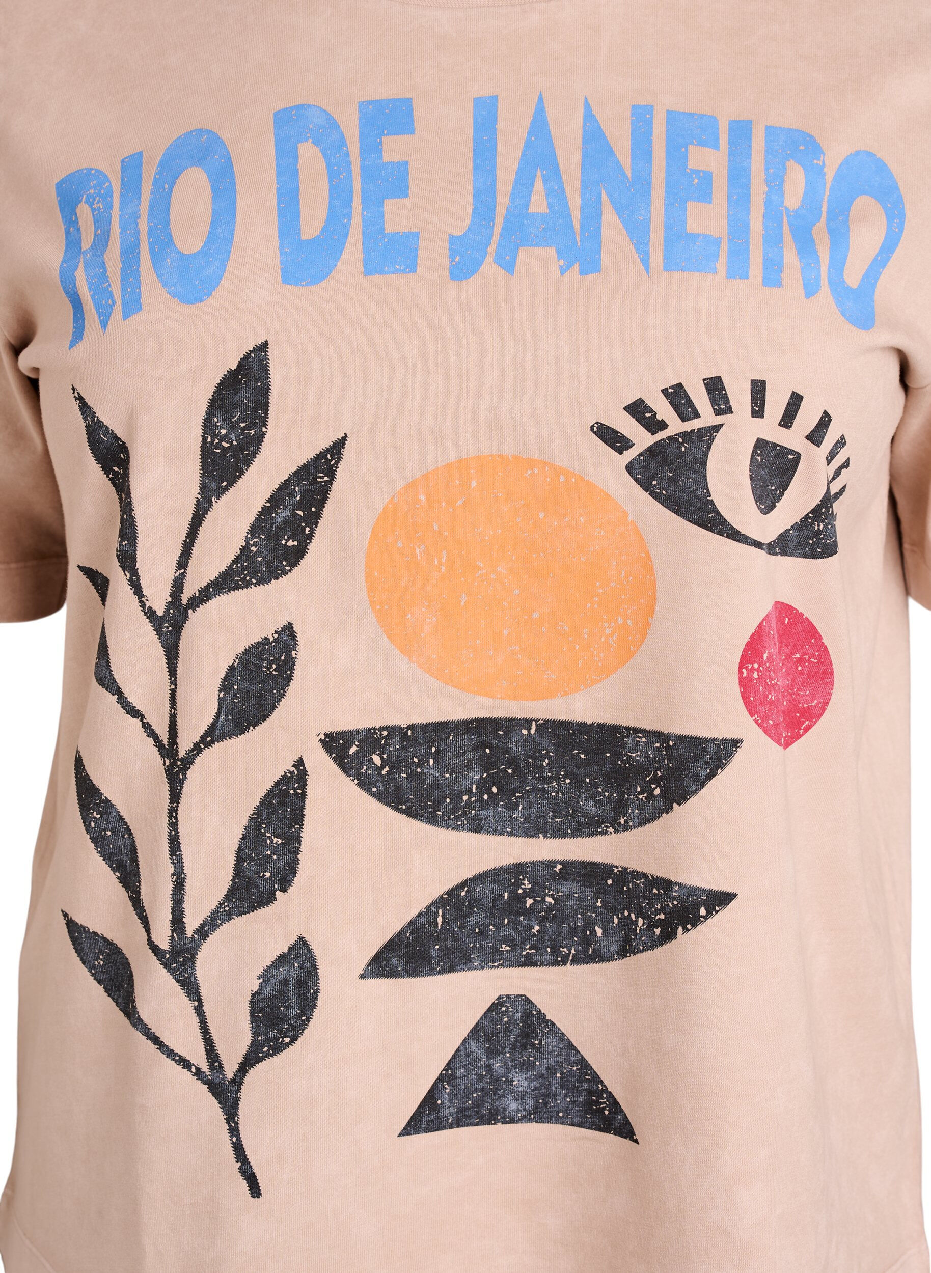 ZizziKatoenen T-shirt met print aan de voorkant, Beige, Packshot image number 2