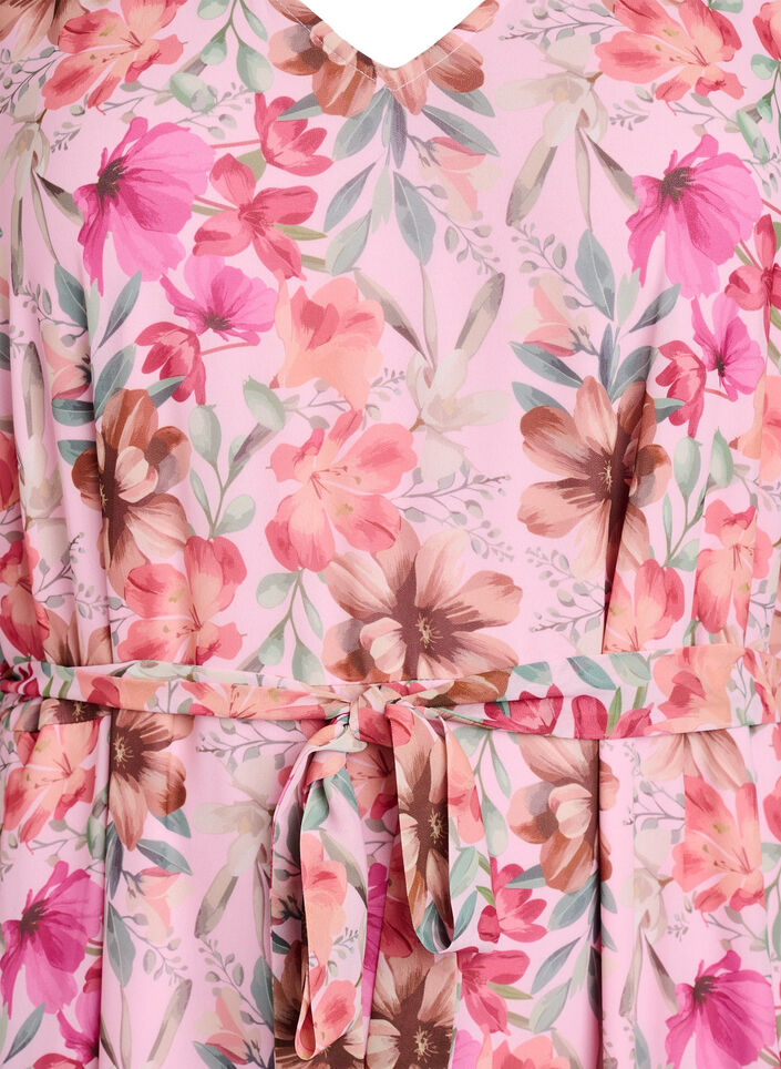 Chiffon maxi-jurk met een V-hals en ruches aan de zoom, Roze, Packshot image number 2
