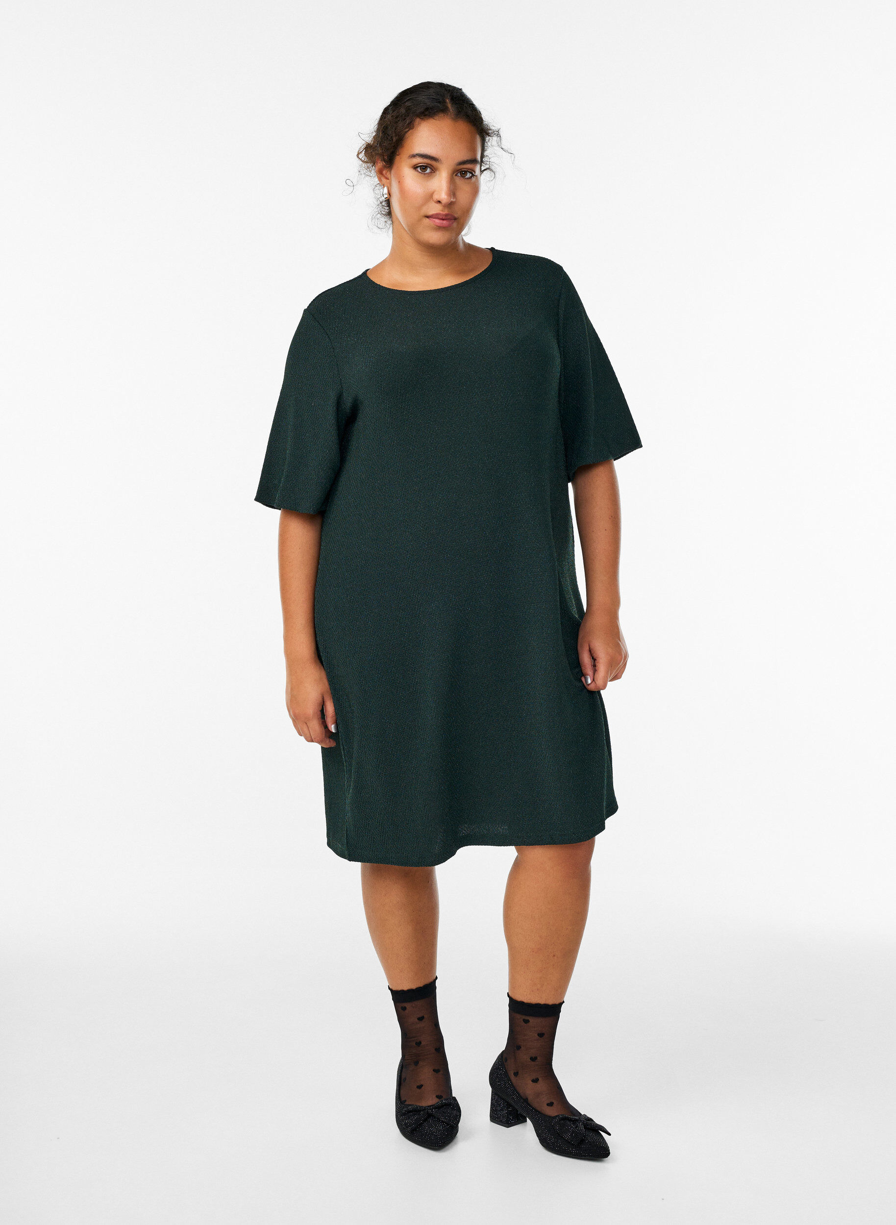 ZizziKorte jurk met glitterpatroon, Groen, Model image number 1