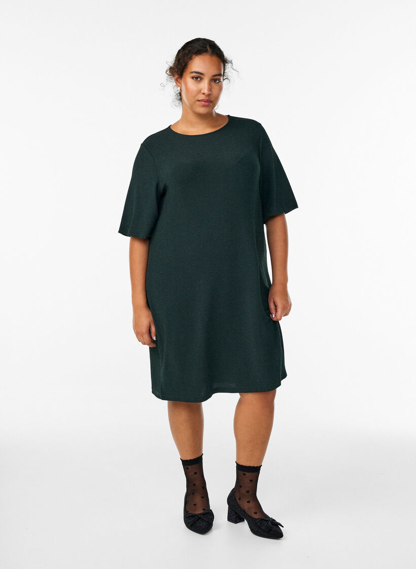 Korte jurk met glitterpatroon, Groen, Model image number 1