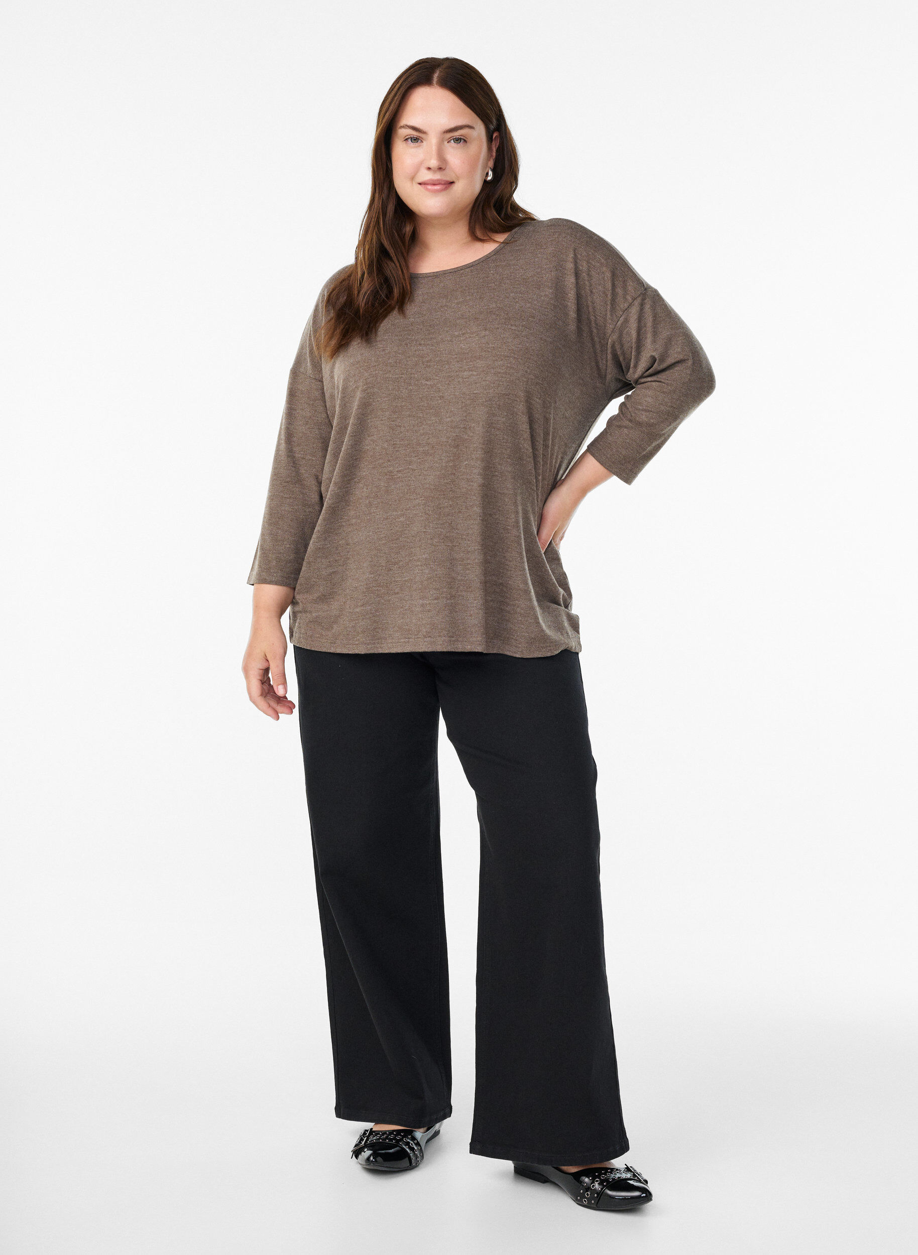ZizziJersey blouse met 3/4 mouwen, Bruin, Model image number 1