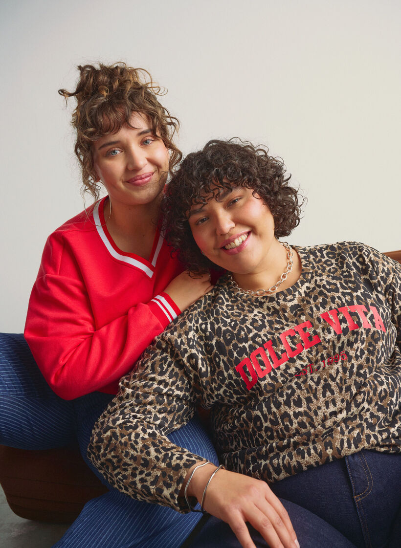 Sweatshirt met luipaardprint en statementprint, Bruin, Image