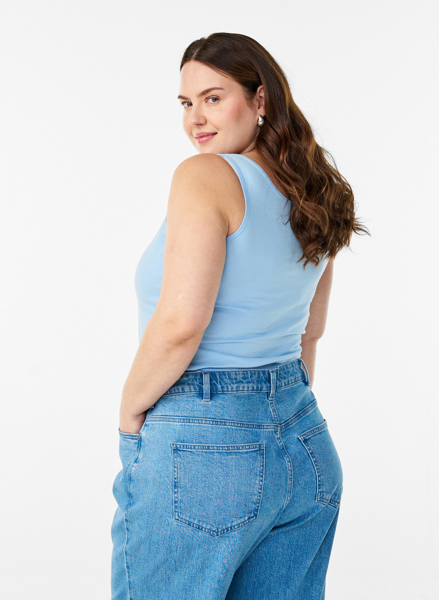 ZizziEffen basic top in katoen, Blauw, Model image number 2