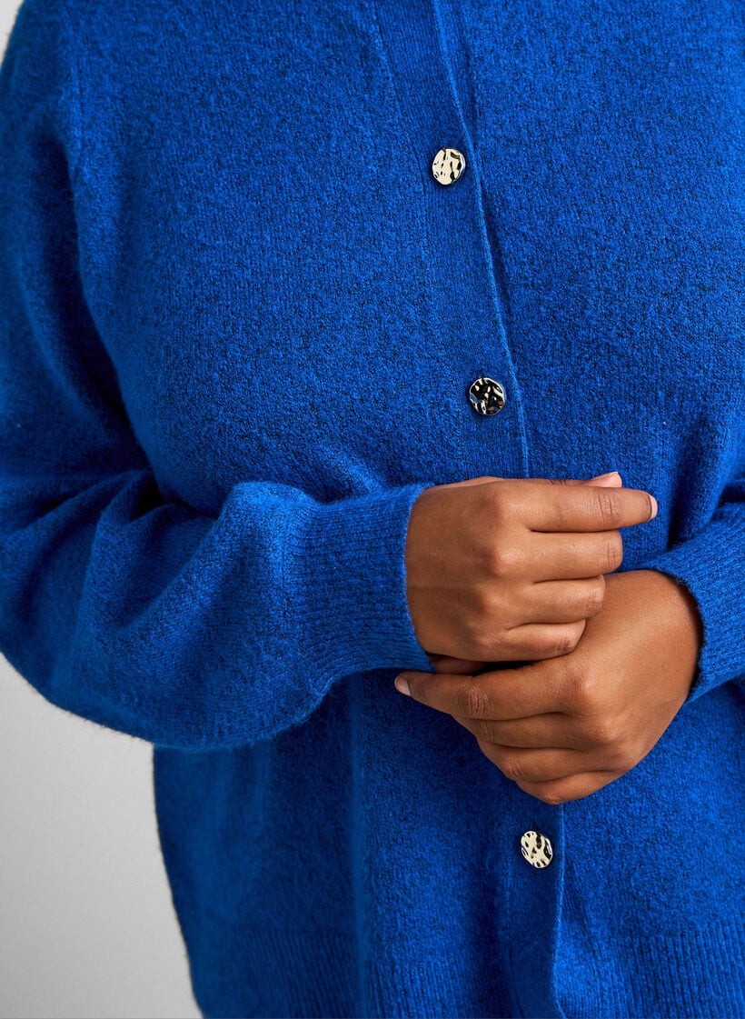 Cardigan in zacht breisel met goudkleurige knopen, Turquoise, Model image number 3