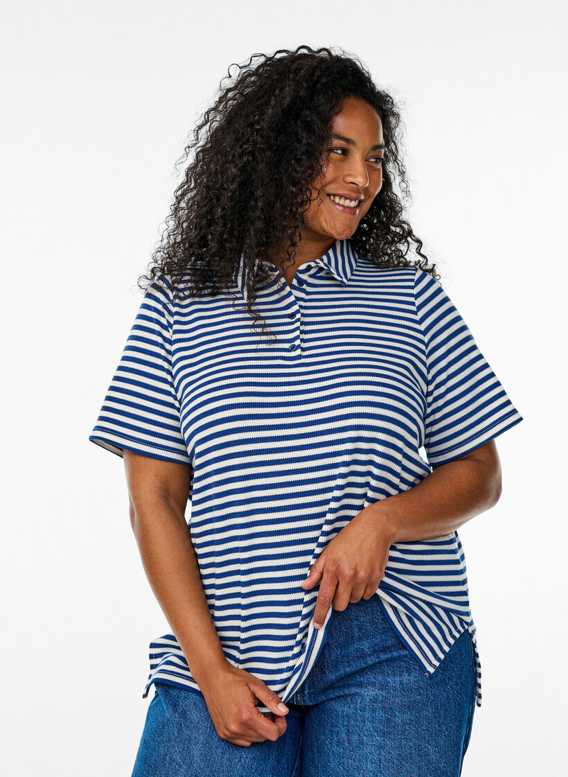 Gestreept poloshirt met korte mouwen, Blue Stripe, Model