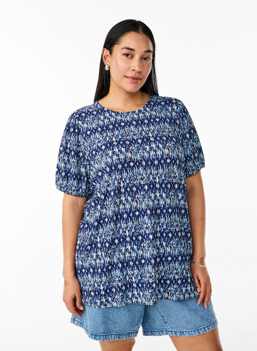 Blouse met korte mouwen, Blauw, Model image number 0