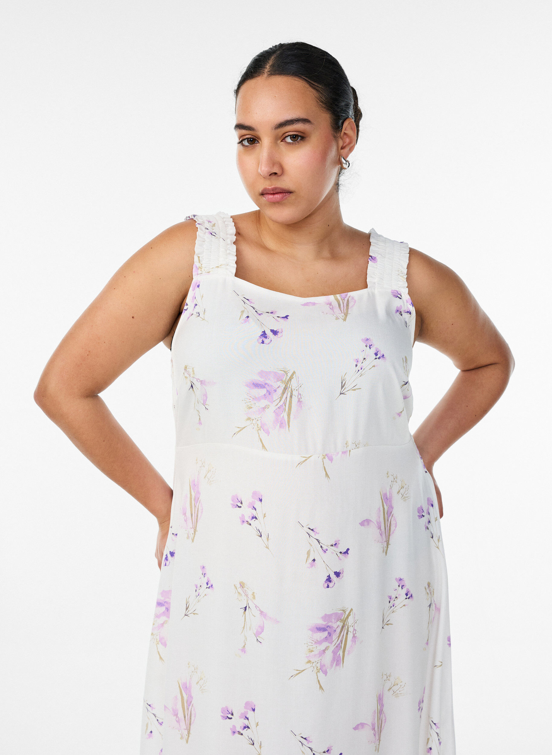 ZizziZomerjurk met brede bandjes, Wit, Model image number 2