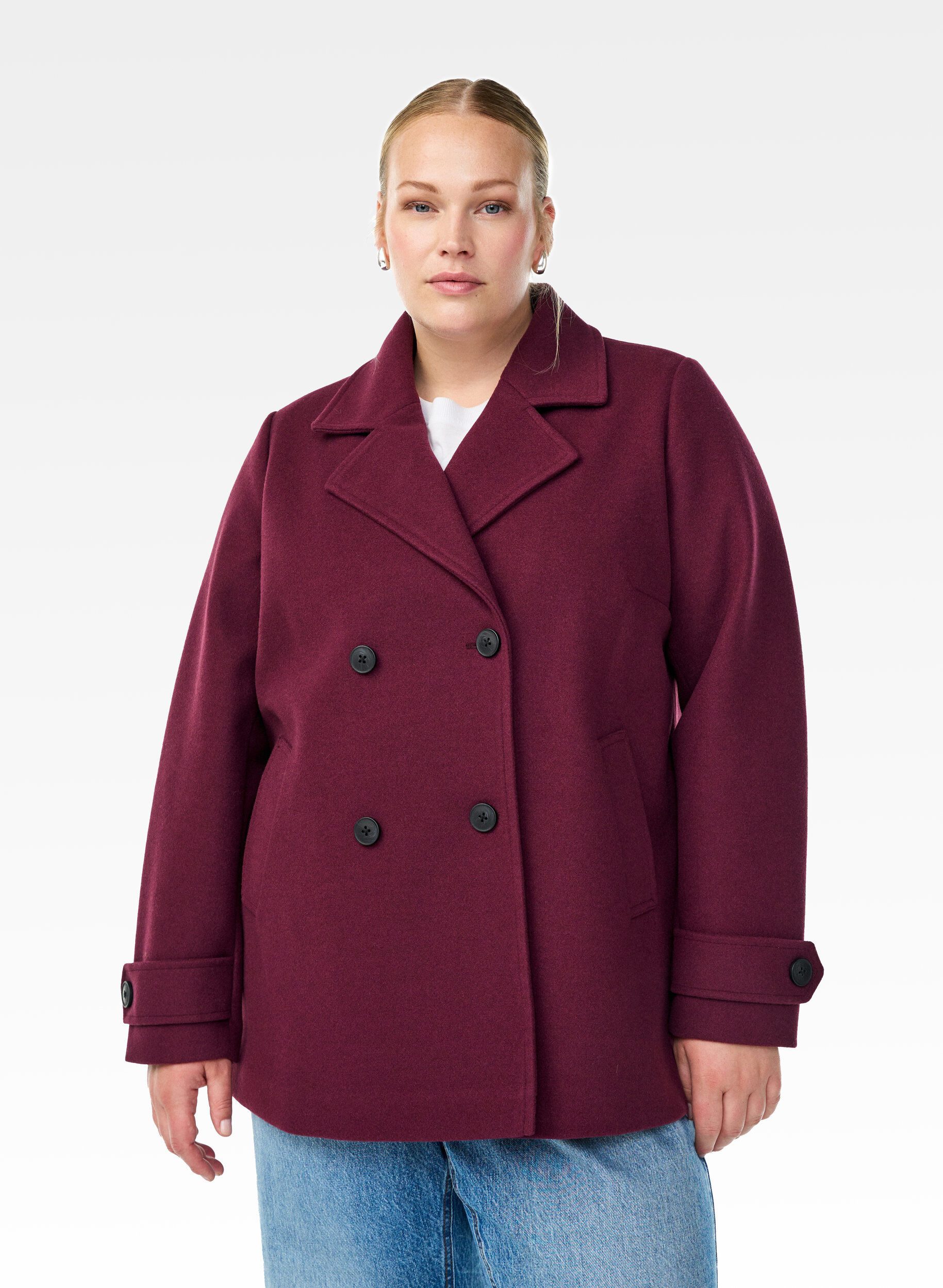 ZizziKorte jas met dubbele knoopsluiting, Rood, Model image number 0