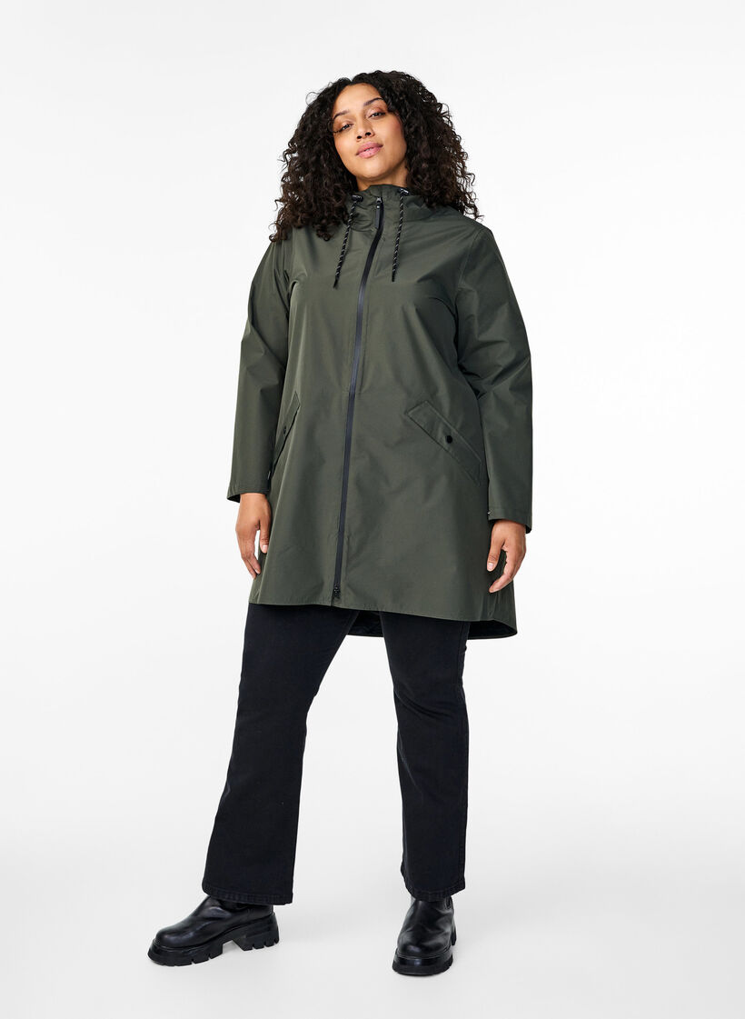 Regenjas met zakken en capuchon, Groen, Model image number 1