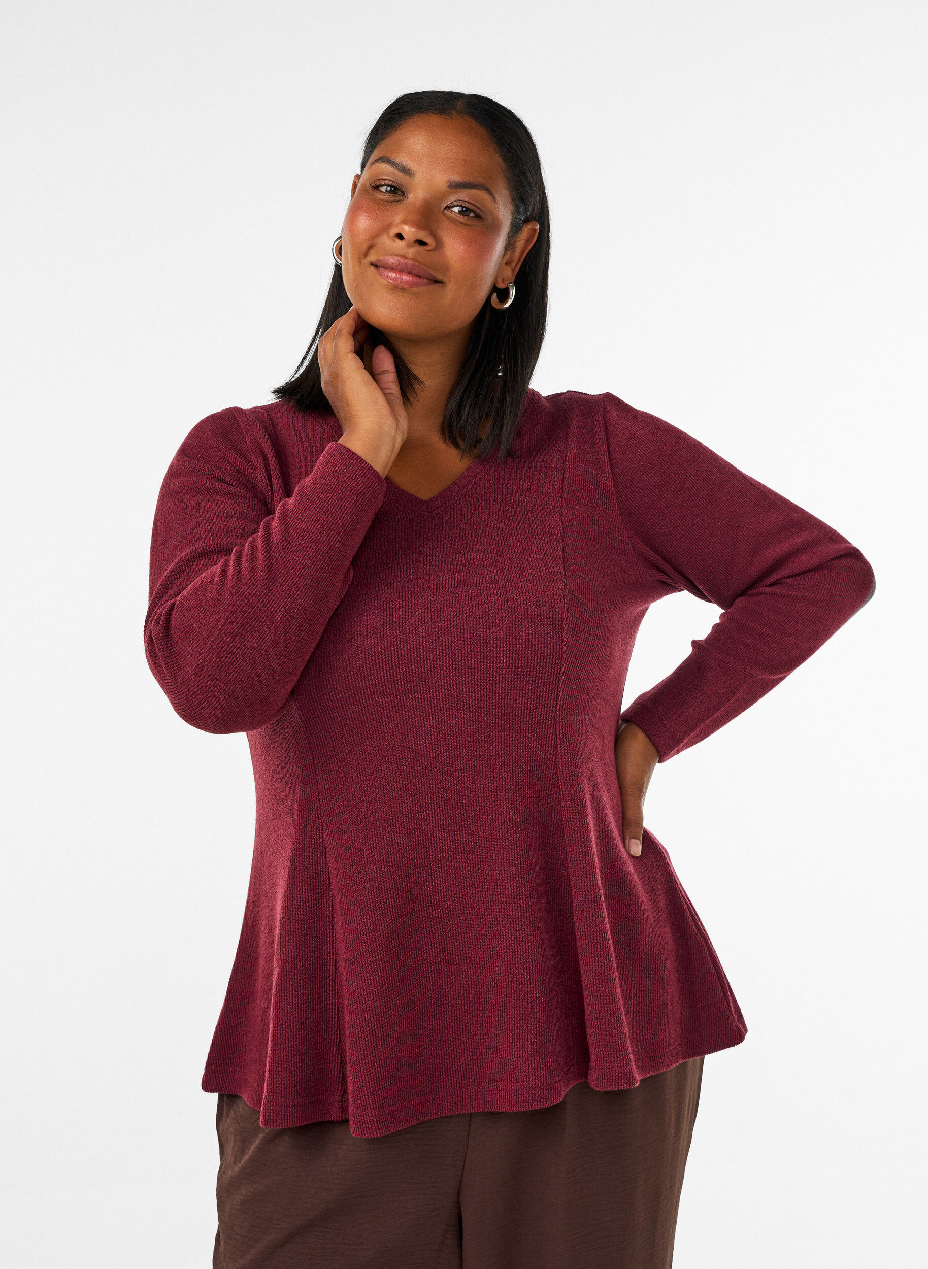 Jersey blouse met een geribde textuur en een A-lijn pasvorm, Rood, Model