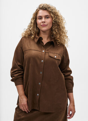 ZizziImitatie suède overhemd, Brown Fake Suede , Model image number 0