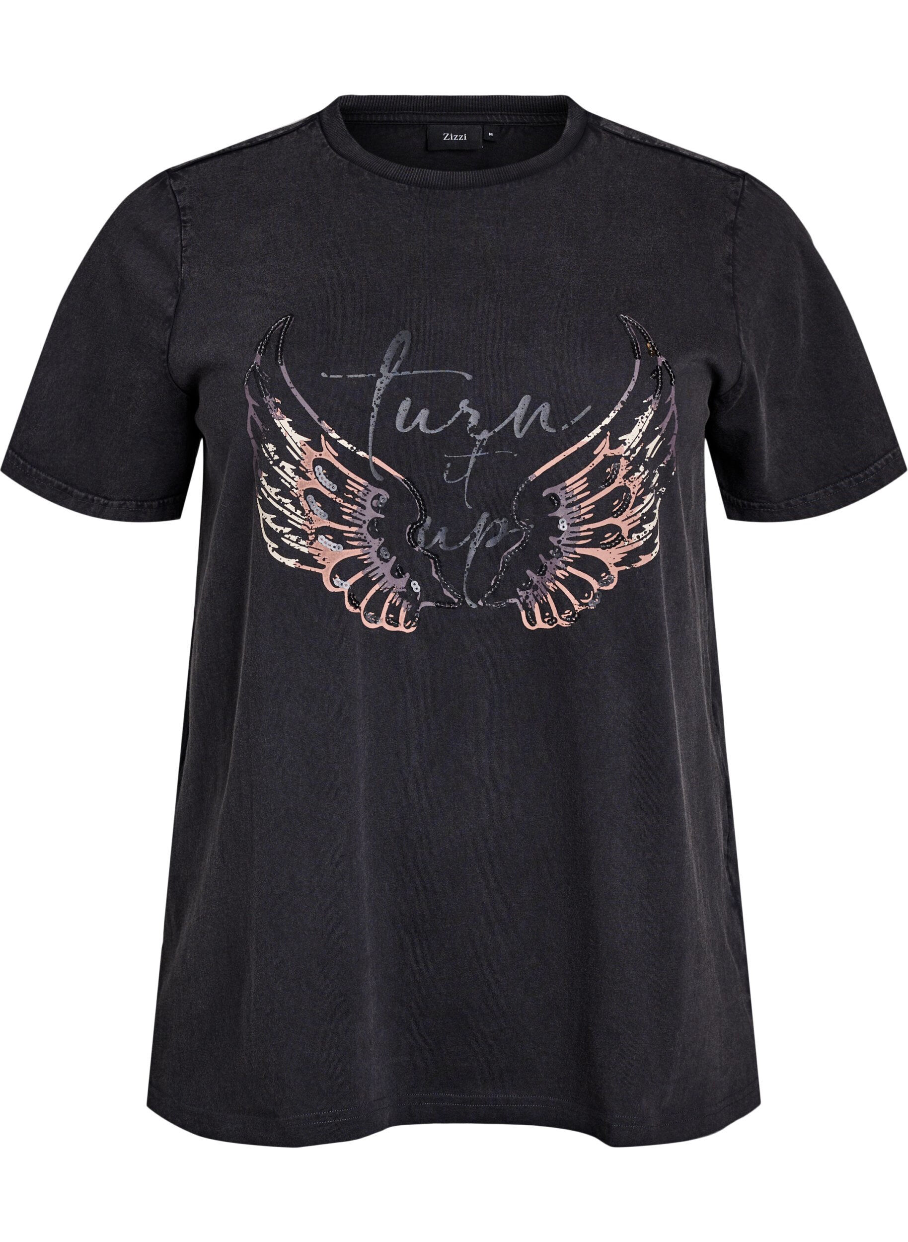 ZizziT-shirt van biologisch katoen met statementprint, Grijs, Packshot image number 0