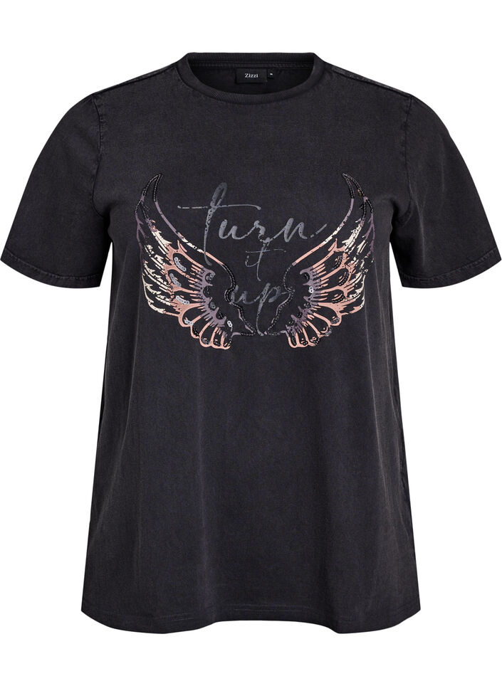 T-shirt van biologisch katoen met statementprint, Grijs, Packshot image number 0