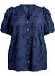 Blouse met korte mouwen met een 3D-bloemeneffect, Blauw, Packshot image number 0