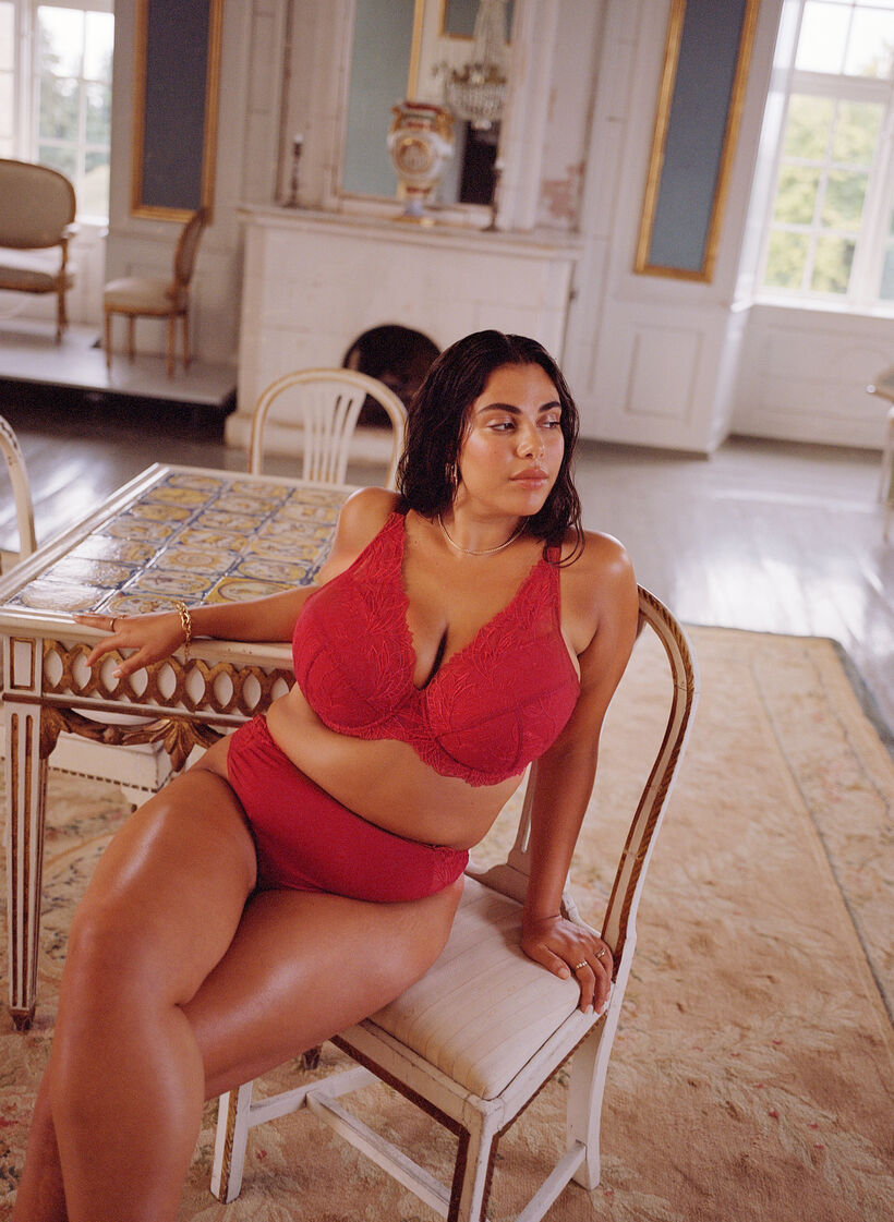 Microvezel string met kanten details, Rood, Image image number 0