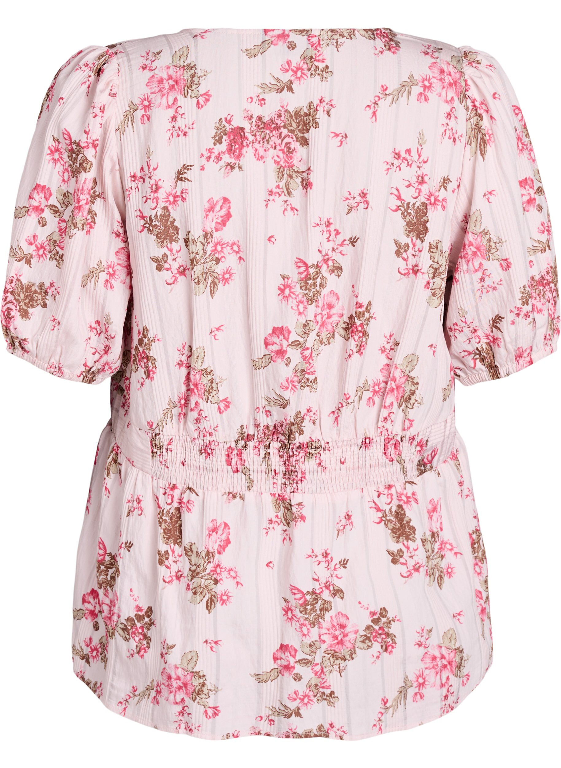 ZizziBloemenblouse met korte mouwen en gesmokte taille, Roze, Packshot image number 1