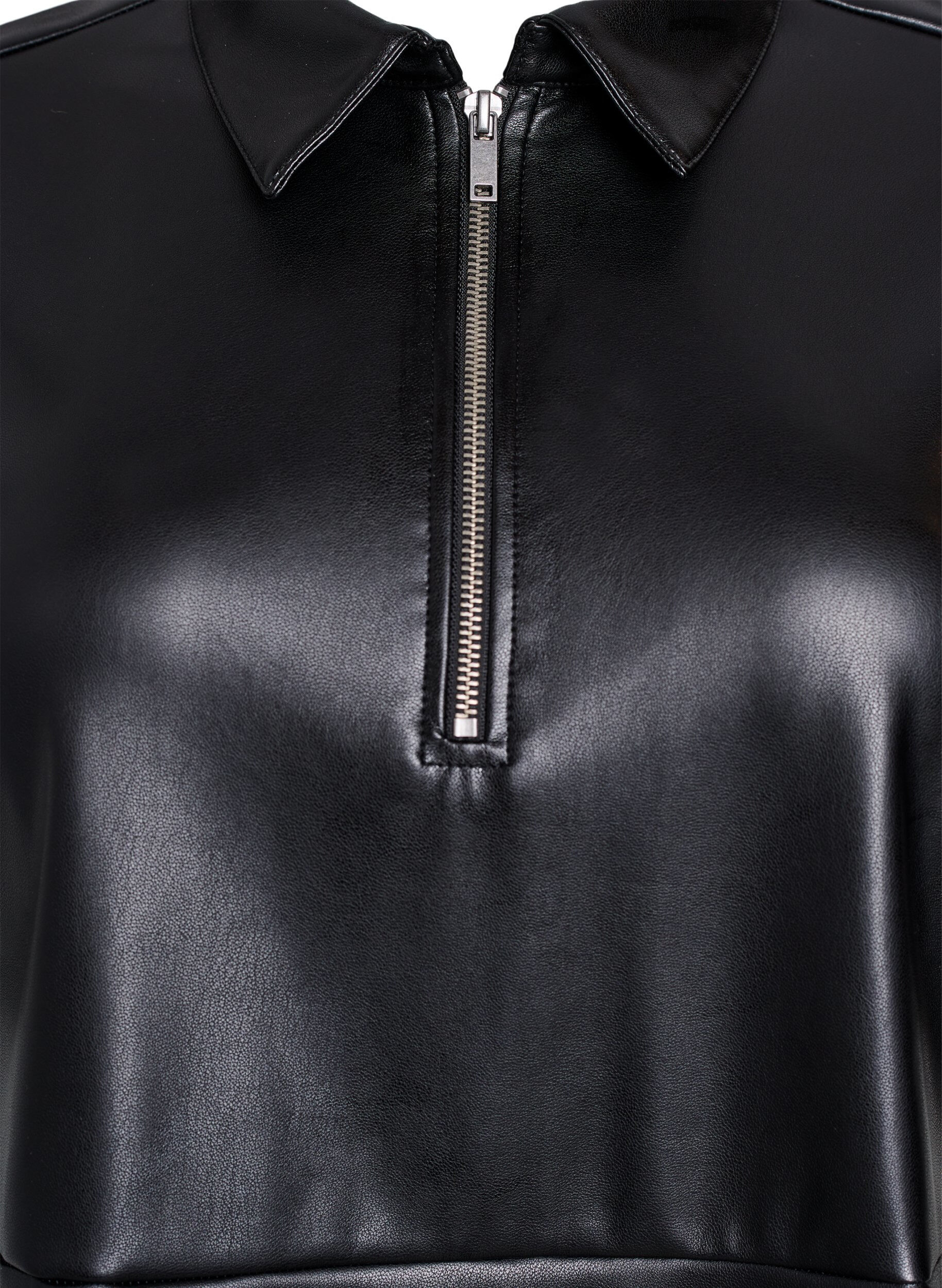 ZizziKorte jurk in imitatieleer met een A-lijn vorm, Zwart, Packshot image number 2