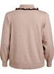 Gebreide blouse met een kraag en contrasterende ruches, Beige, Packshot image number 1