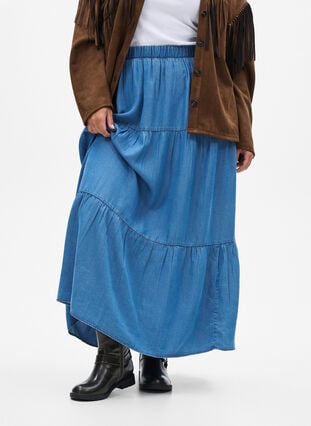 ZizziDenim maxi rok met ruches, Blue Denim, Model image number 2