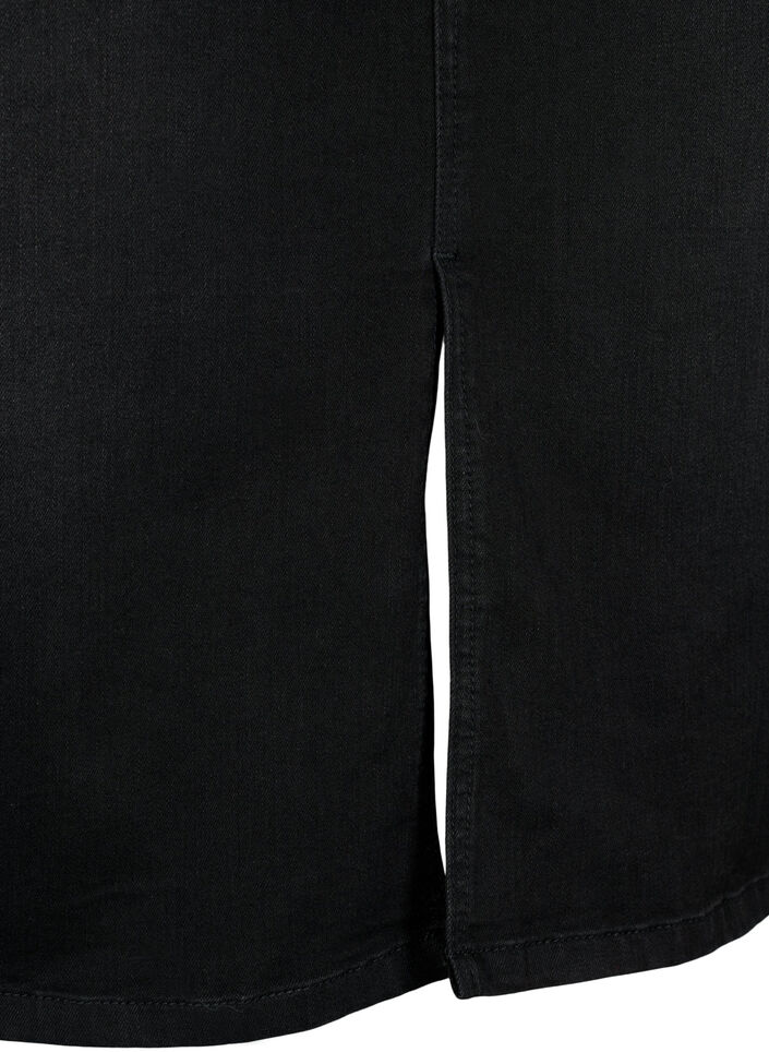 Denim midi-rok met split, Black, Packshot
