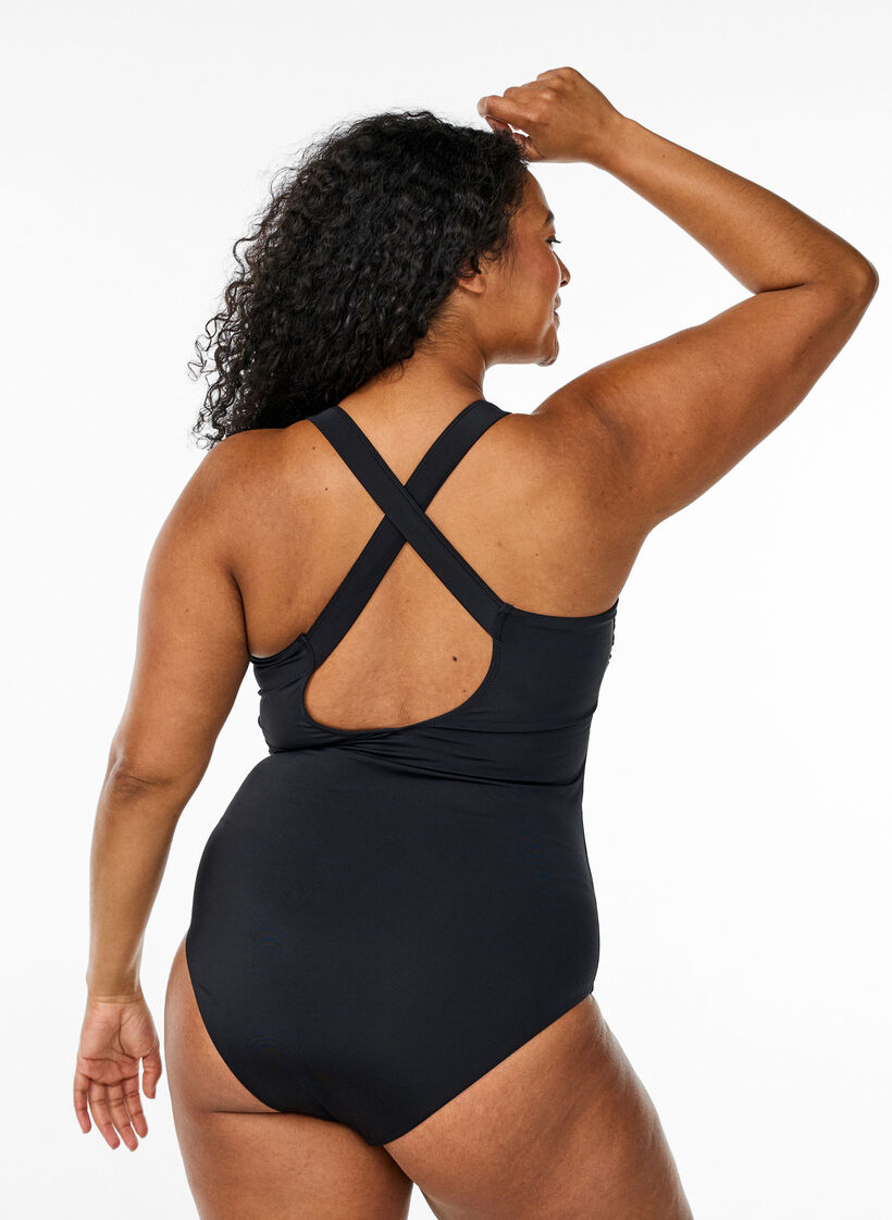 Badpak met gekruiste bandjes, Zwart, Model image number 1