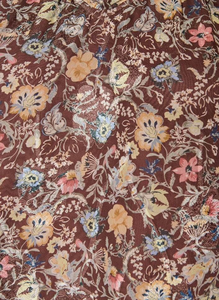 Chiffon jurk met bloemenprint en rucheslagen, Bruin, Packshot image number 2