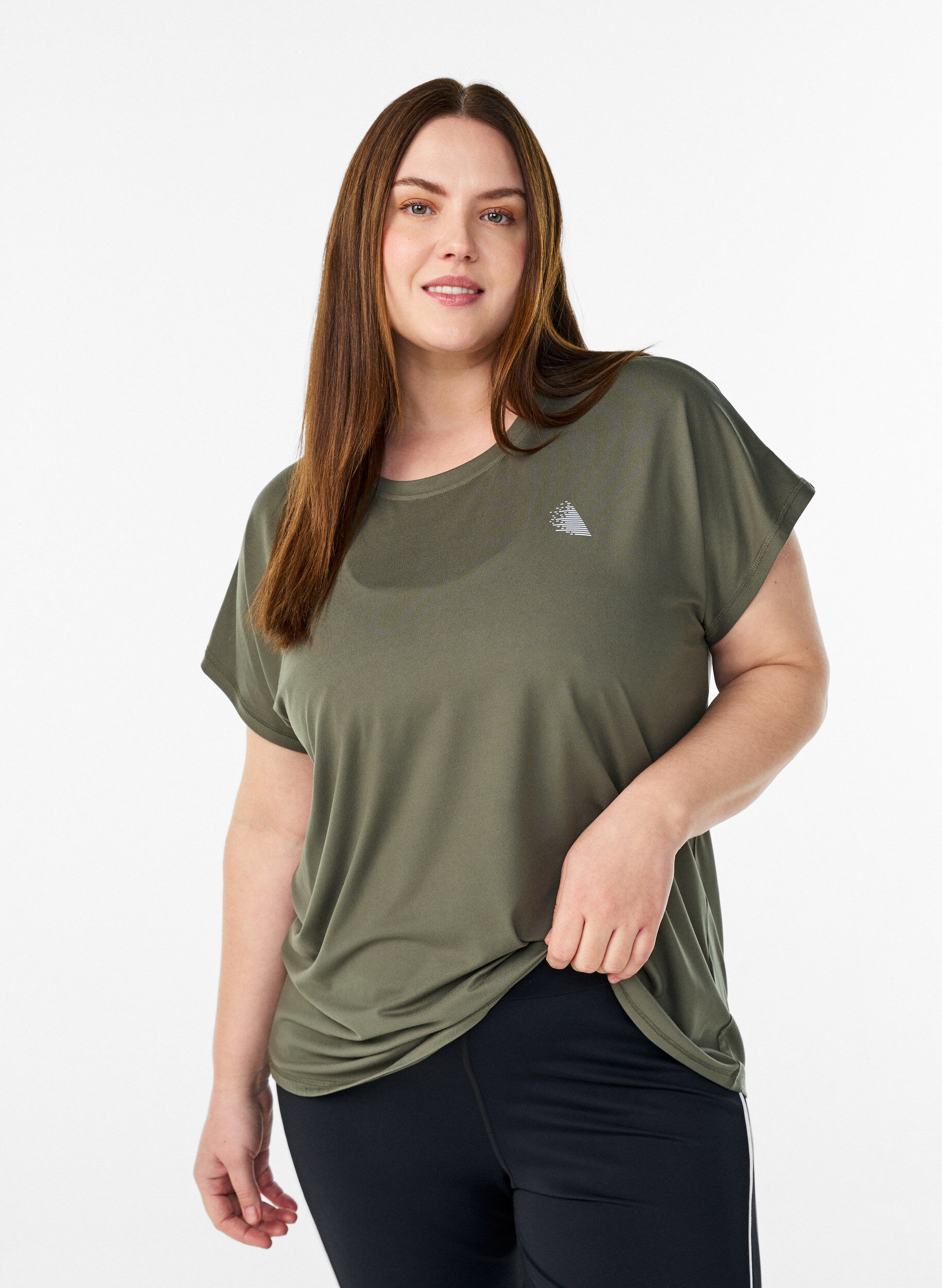 Effen gekleurd trainingsshirt, Groen, Model