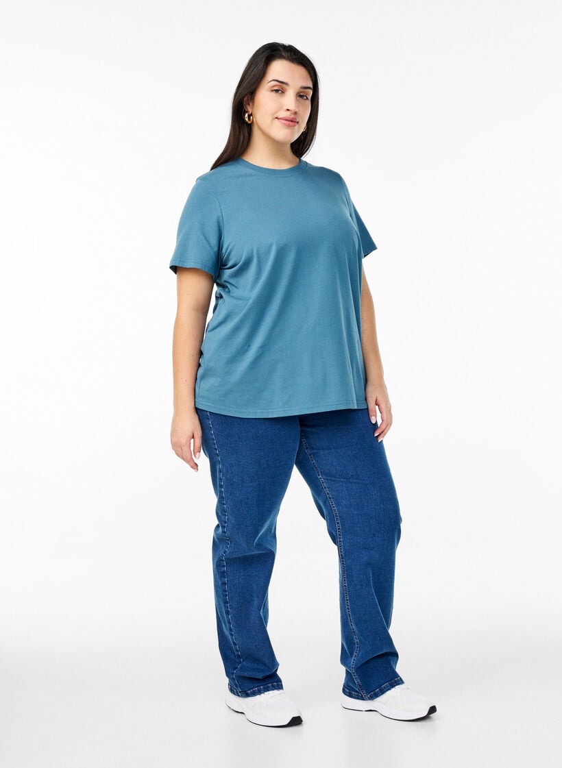 Basic katoenen T-shirt met ronde hals, Grijs, Model image number 1