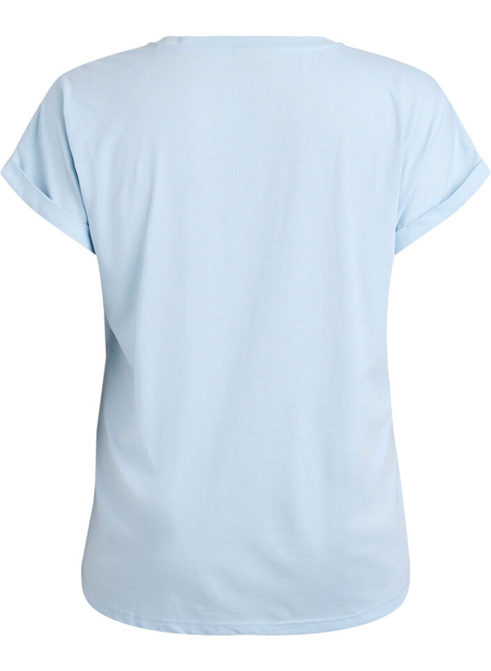 T-shirt met korte mouwen in een katoenmix, Blauw, Packshot image number 1
