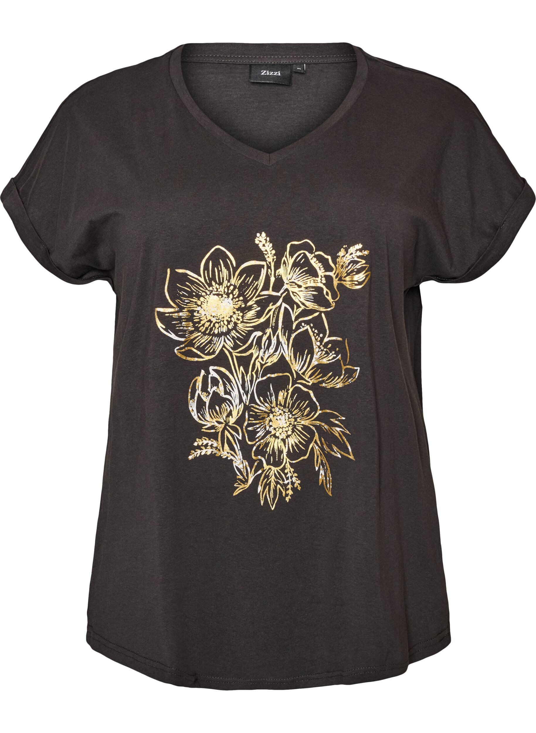 Katoenen T-shirt met goudkleurige folieprint