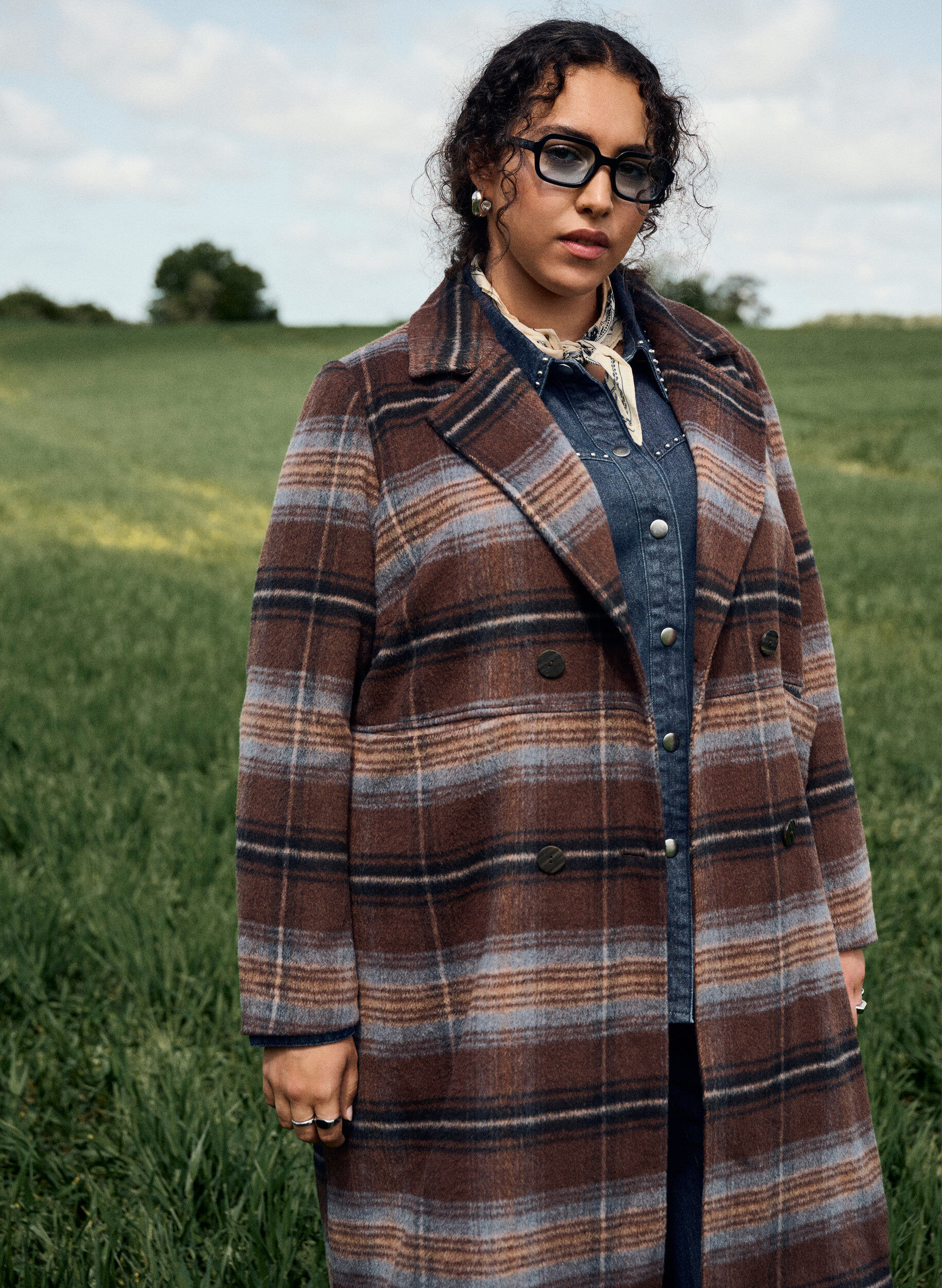 ZizziGeborstelde geruite jas, Bruin, Image image number 0