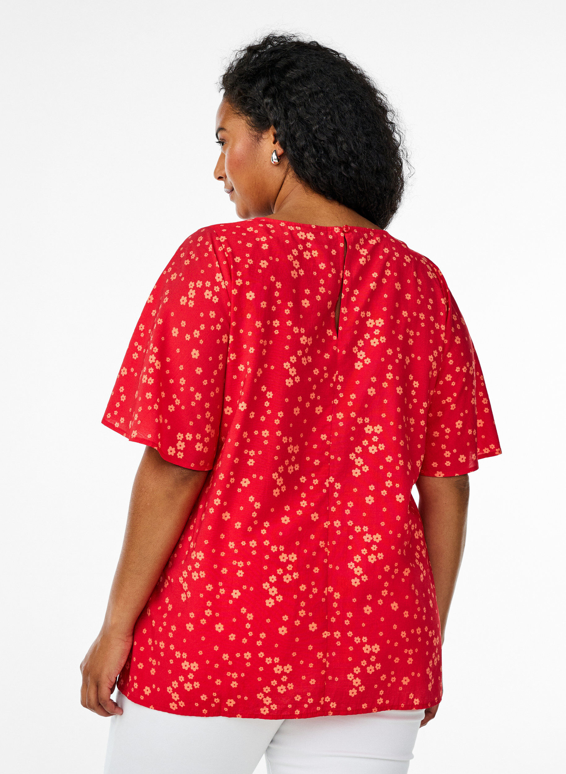 ZizziBlouse met vleermuismouwen en bloemen, Rood, Model image number 2