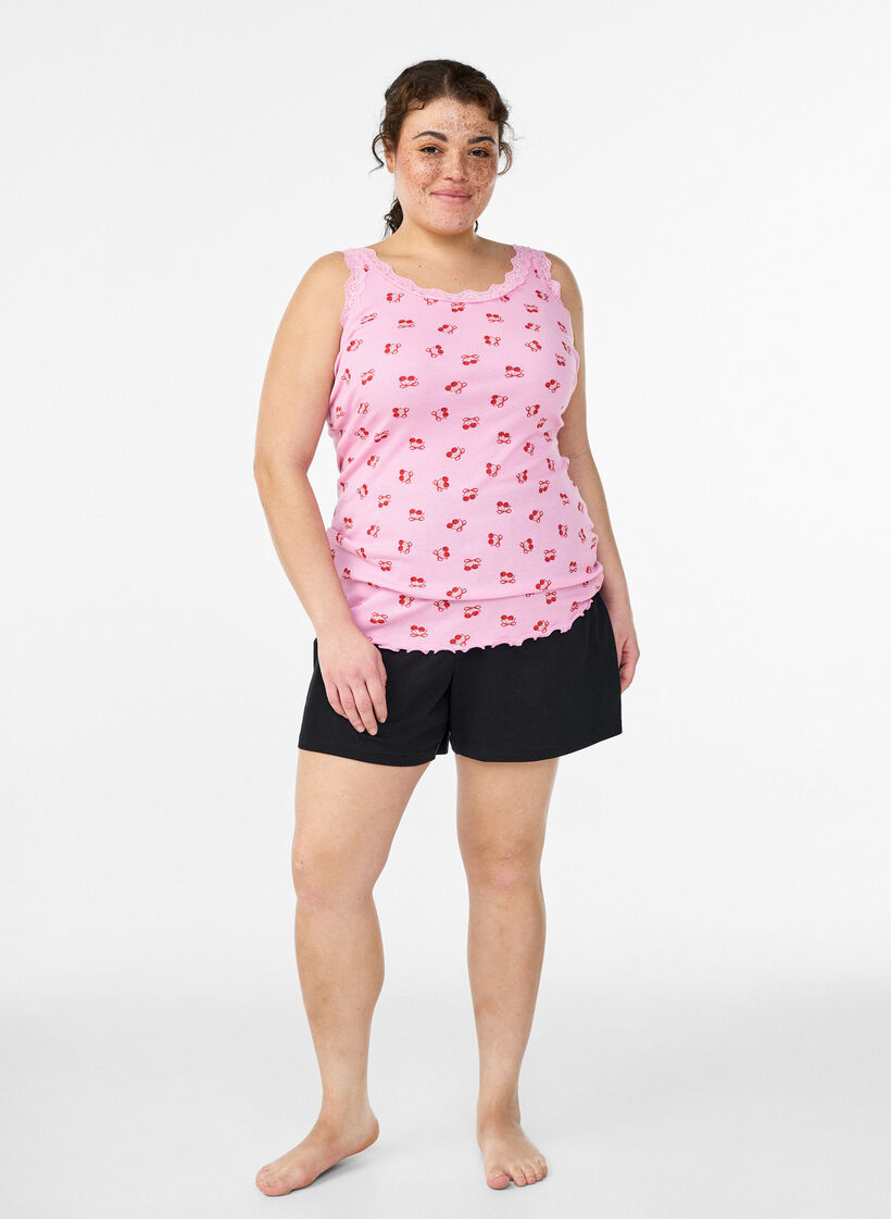 Top met print en kanten rand, Roze, Model image number 1