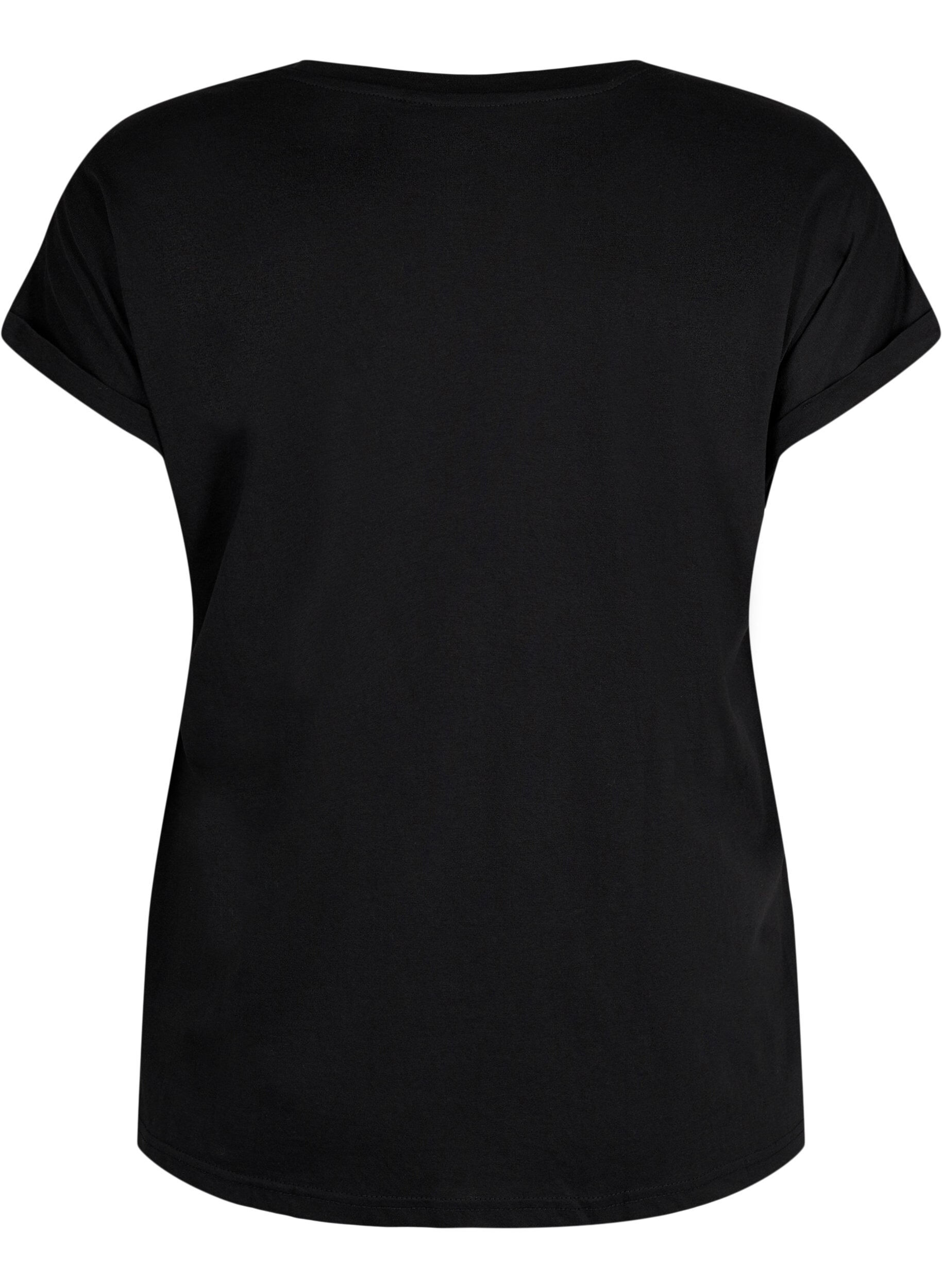 ZizziT-shirt met korte mouwen van katoenmix, Zwart, Packshot image number 1