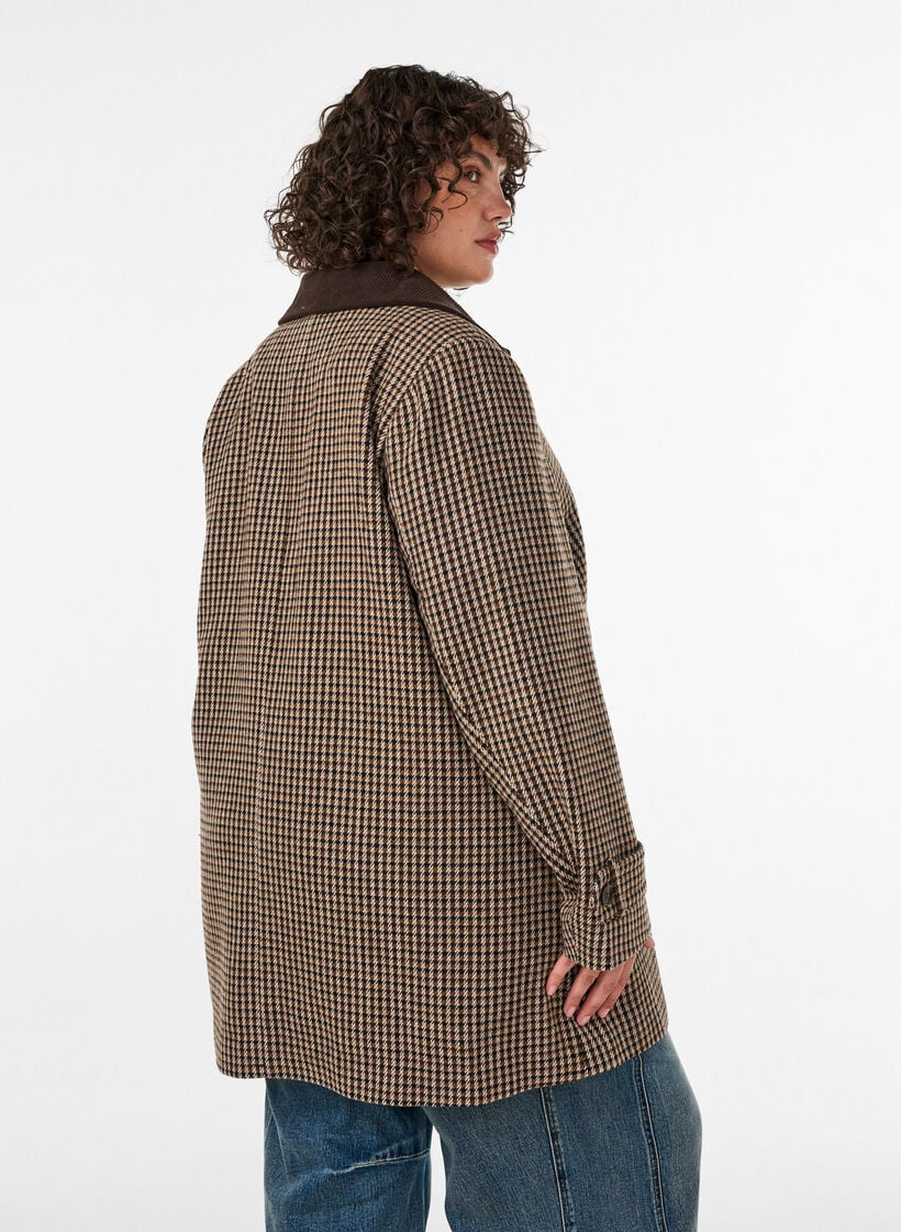 Geruite jas met corduroy kraag, Bruin, Model image number 2