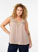 Mouwloze top met kant, Beige, Model image number 0